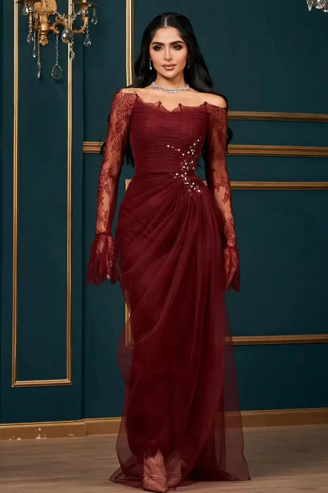 Olive — Sheath — Floor-Length — Evening Gown