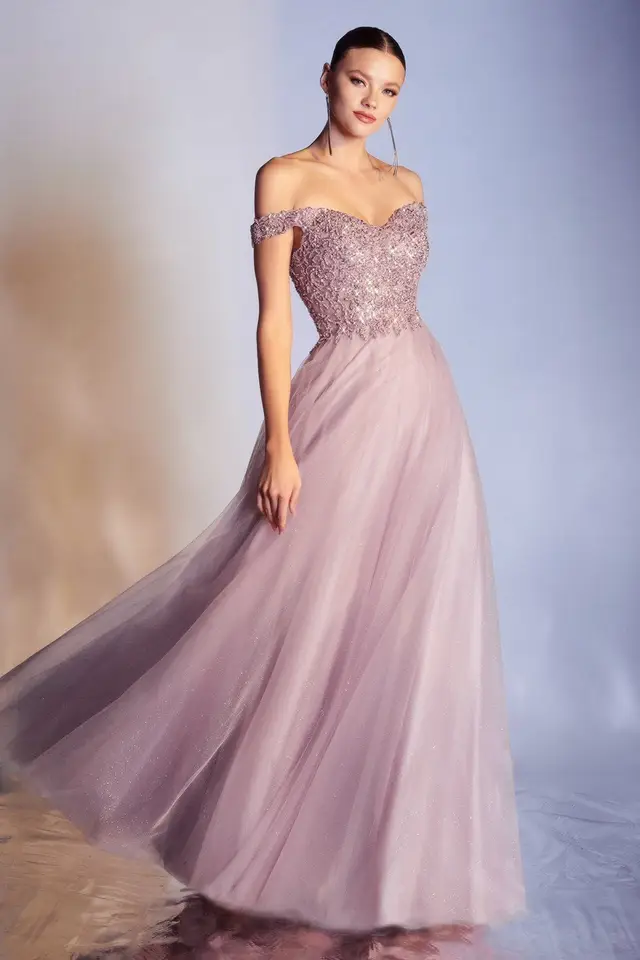 Women's Off-Shoulder Lace Mother of Bride Gown with Beaded Embellishment and Appliqué for Formal Wedding — LV62241651