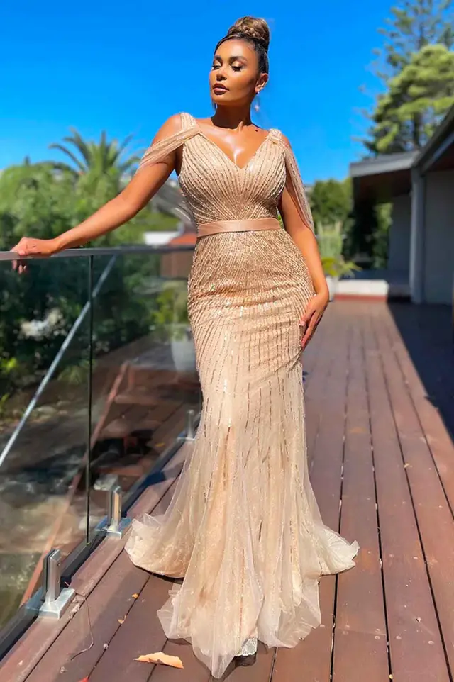 Women's Everette Champagne Sequin Mother of Bride Gown for Formal Wedding