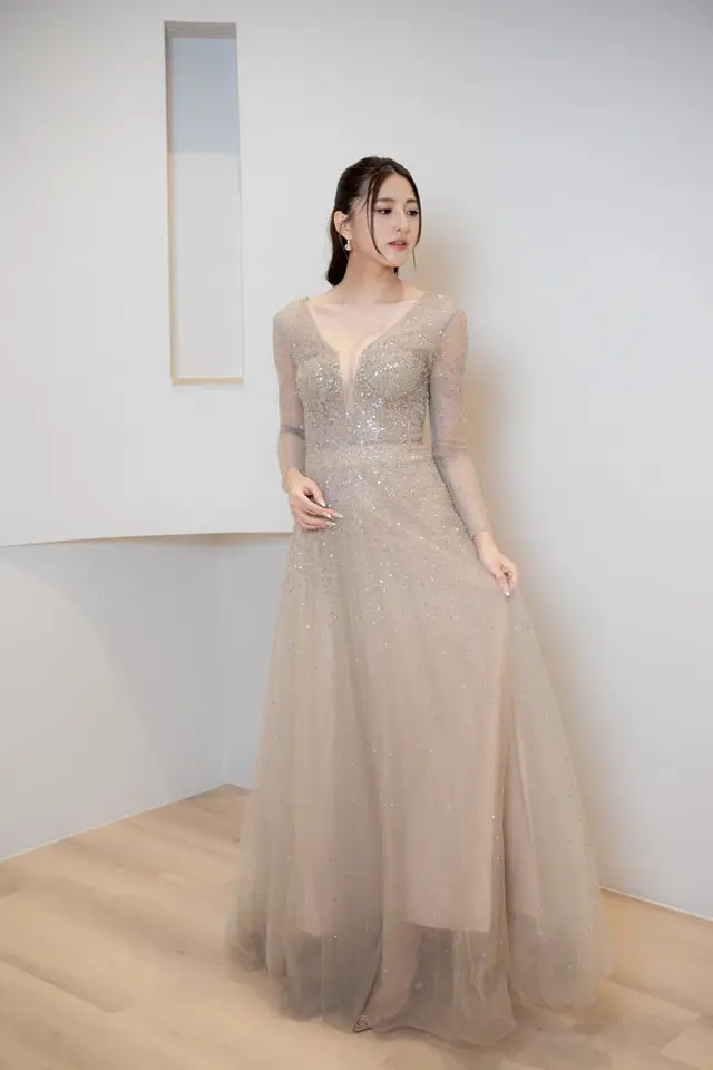 Women's Embroidery Long Sleeve Mother of Bride Gown for Formal Wedding