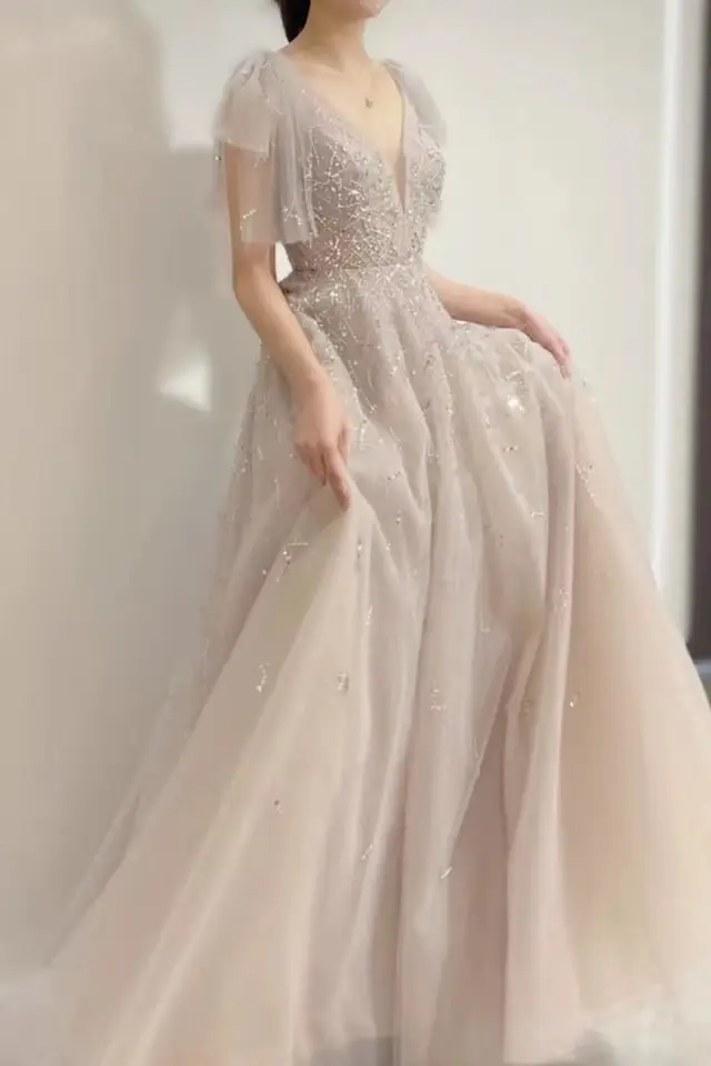 Women's Crystal Mauve Bow Tulle Mother of Bride Gown for Formal Wedding