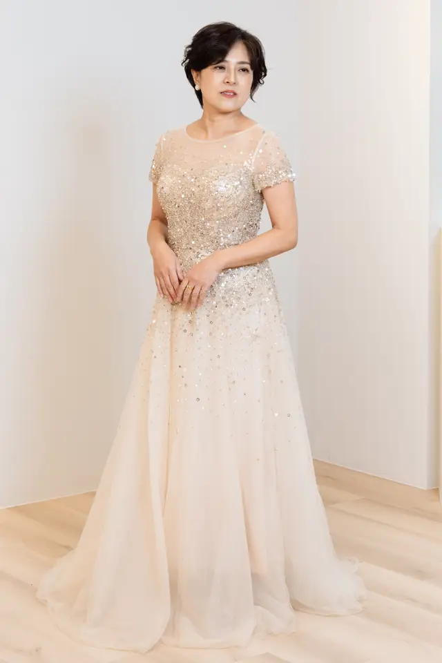 Women's Crystal Gold Mother of Bride Gown for Formal Wedding