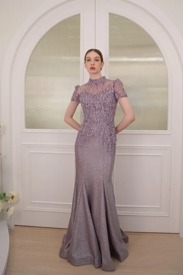 Women's Purple Mother of Bride Gown for Formal Wedding