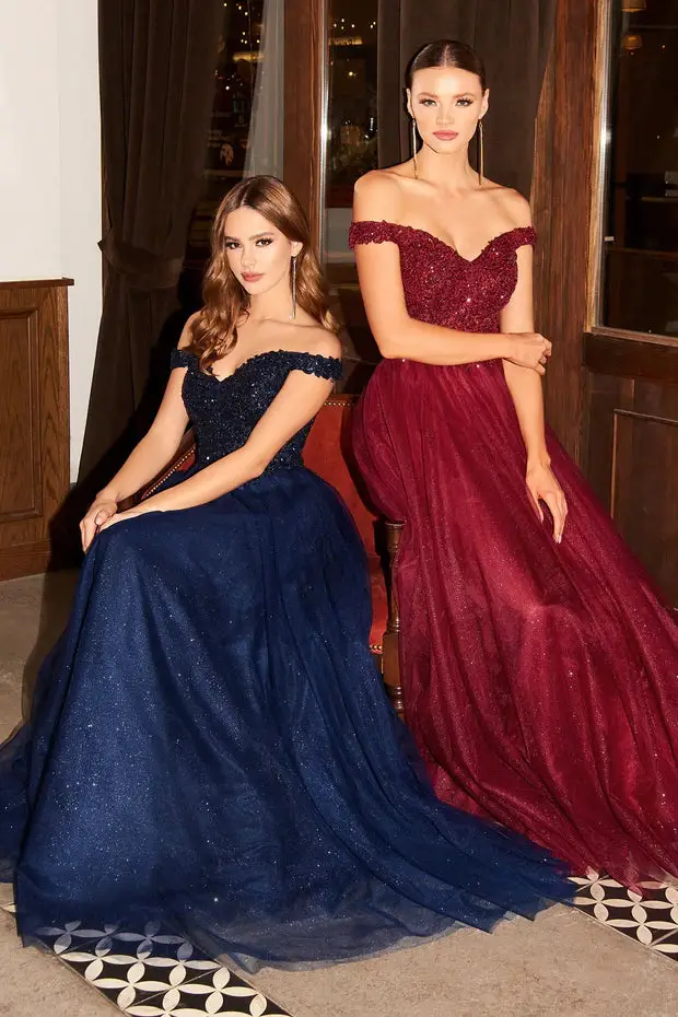 Women's Off-Shoulder Lace Mother of Bride Gown with Beaded Embellishment and Appliqué for Formal Wedding — LV02636659