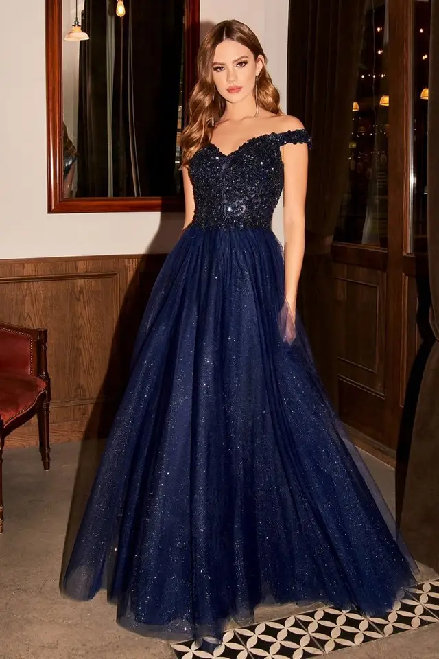 Women's Off-Shoulder Lace Mother of Bride Gown with Beaded Embellishment and Appliqué for Formal Wedding — LV54279027