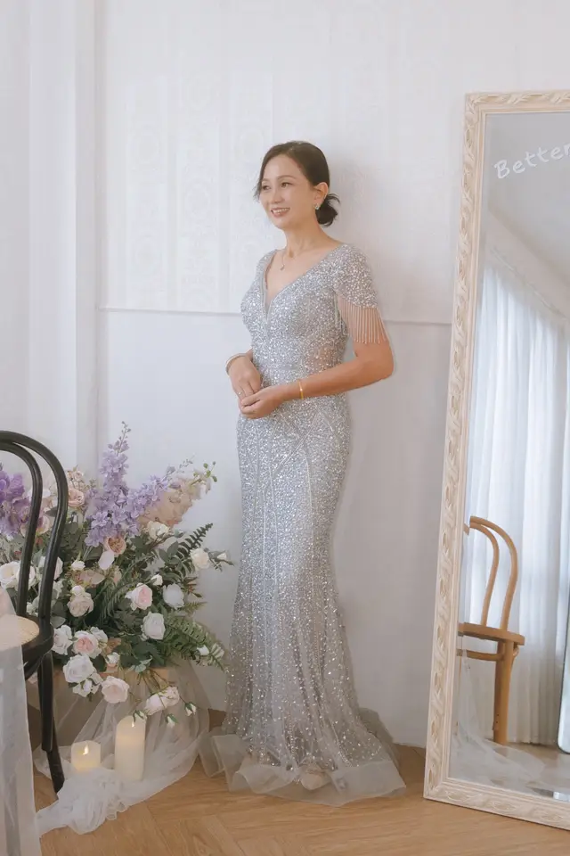 Women's Cleona Silver Mother of Bride Gown for Formal Wedding