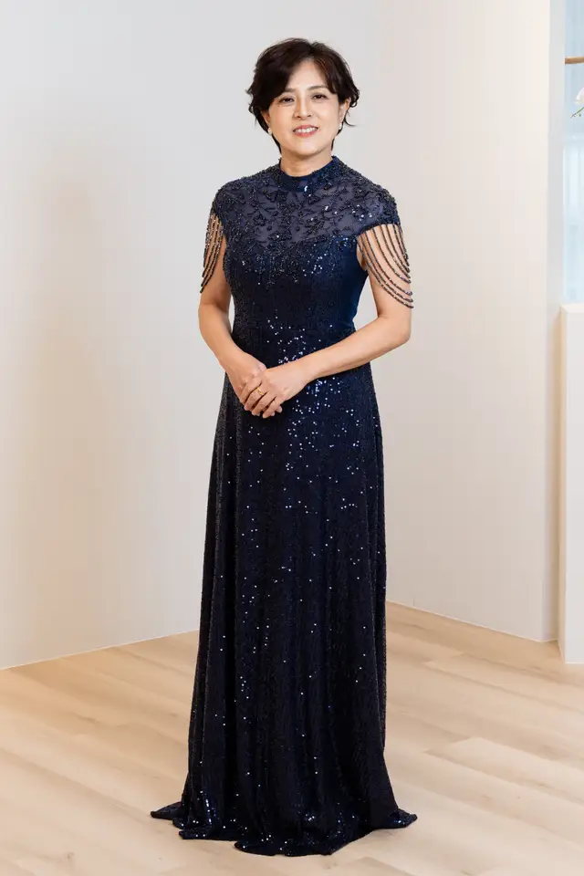 Women's Sequin Navy Blue Mother of Bride Gown for Formal Wedding