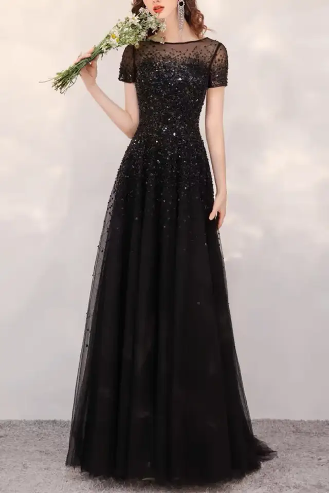Women's Crystal Golden Mother of Bride Gown for Formal Wedding