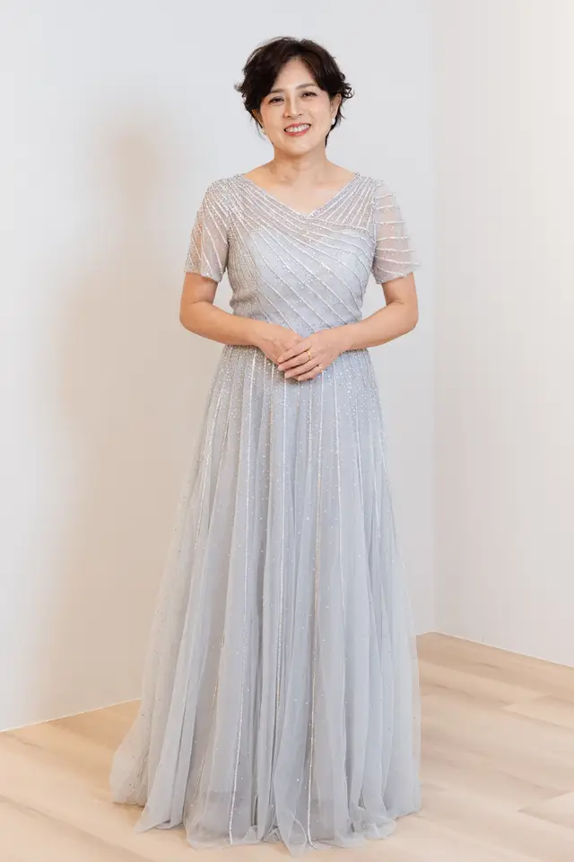 Women's Dusty Blue Mother of Bride Gown for Formal Wedding