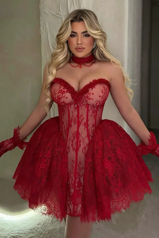 Women's Sweetheart Sleeveless Lace Prom Dress Short Length for Prom & Homecoming
