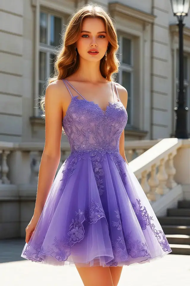 Women's Spaghetti Strap Prom Dress with Appliqué Short Length for Prom & Homecoming