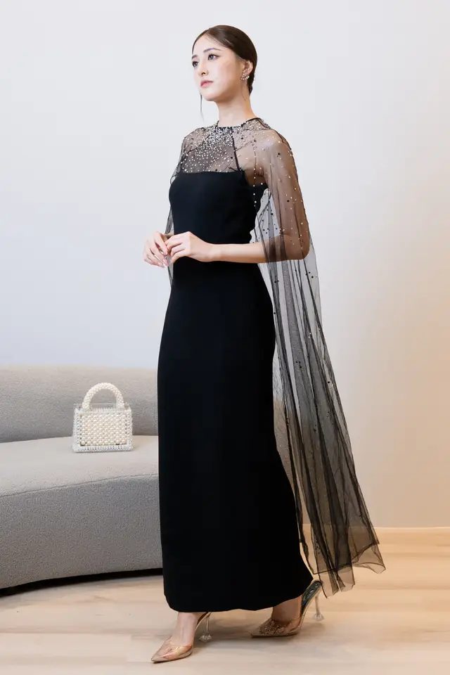 Women's Georgia Black Cape Wedding Guest Dress for Formal Events — LV47258739