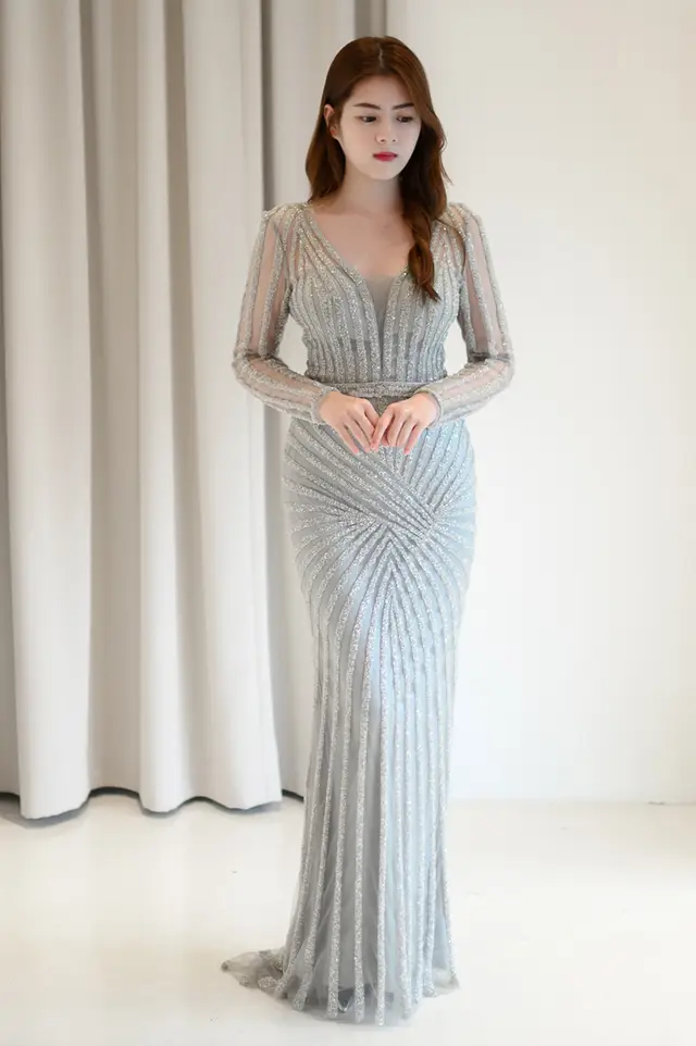 Women's Elegant Sparkle Line Wedding Guest Dress for Formal Events