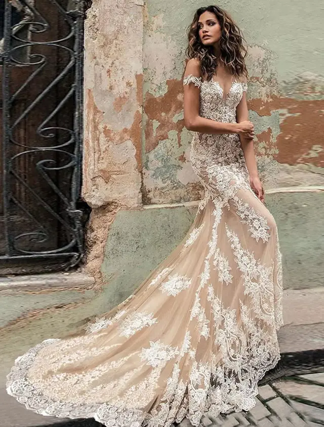 Tulle Mermaid Floor-Length Wedding Dress — LV14427957