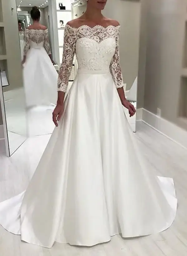 Satin A-Line Floor-Length Wedding Dress — LV71455029