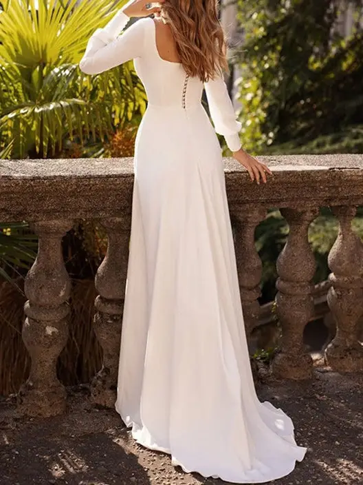 Square Satin A-Line Floor-Length Wedding Dress — LV30737205