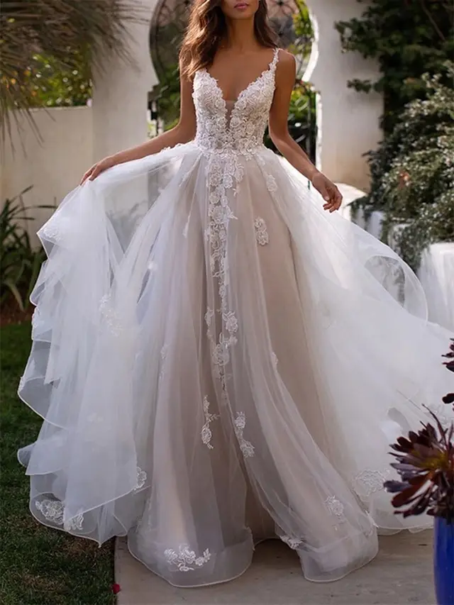 Sweetheart Spaghetti Strap Tulle A-Line Wedding Dress — LV94717493