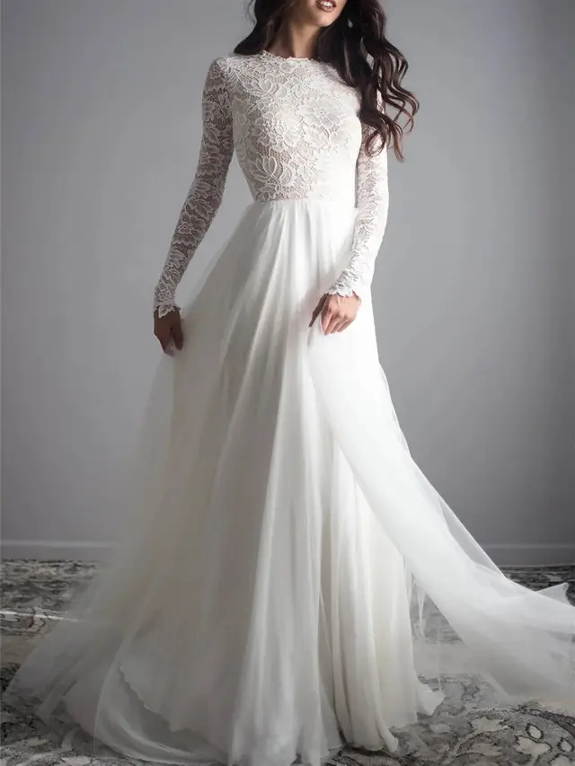 Scoop Tulle A-Line Floor-Length Wedding Dress — LV67719477