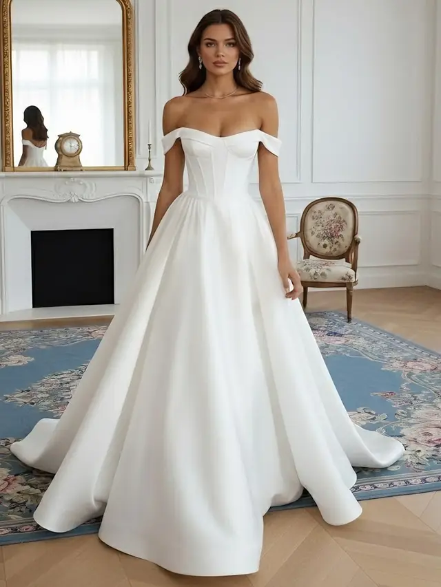 Satin A-Line Floor-Length Wedding Dress — LV45166901