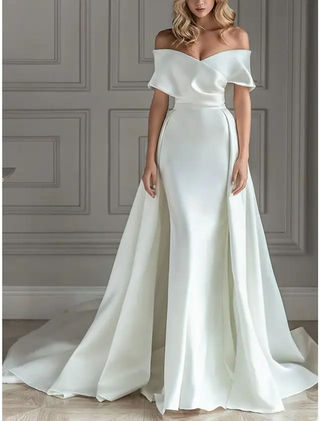 Satin A-Line Floor-Length Wedding Dress — LV13444917