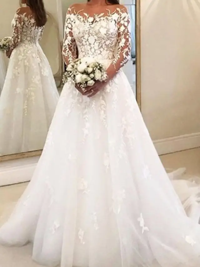 Long Sleeve Tulle Ball Gown Floor-Length Wedding Dress — LV99305013
